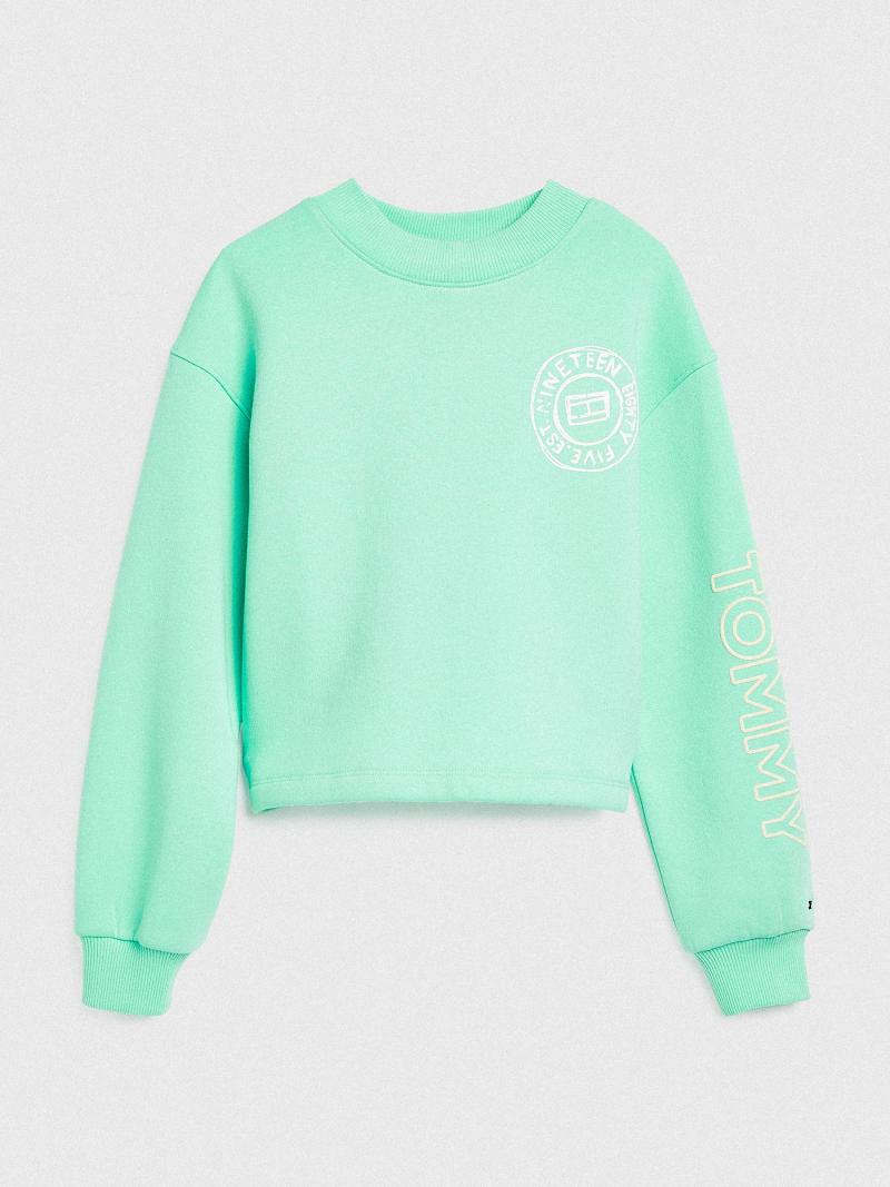 Lány Tommy Hilfiger Organic Pamut Pastel Crewneck Pulóverek Zöld | HU 1892CTV